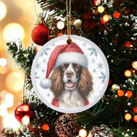 Santa Hat Dog Ornament, English Springer Spaniel Christmas Ornament, Festive Pet Holiday Tree Ornament, Ceramic Dog Lover Keepsake Present
