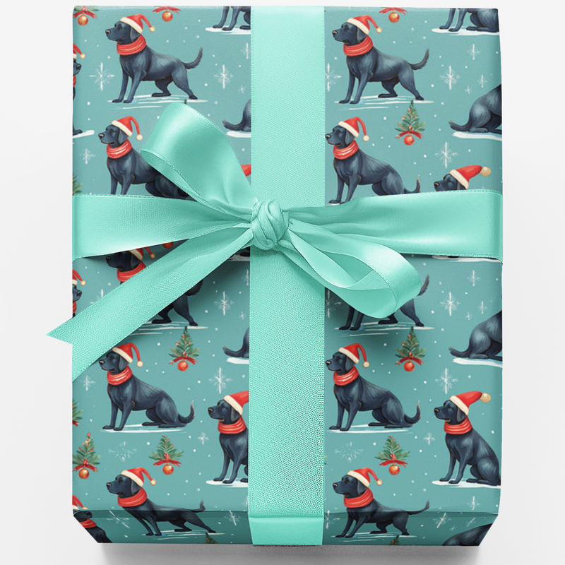 Festive Santa Dog Gift Wrap Roll, Black Labrador Christmas Wrapping Paper, Holiday Dog Lover Wrapping Paper, Puppy Christmas Present Wrap