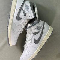 Basketball Shoes, White Gray Colorway, Retro, Vintage, Mid Top, Lace Up Design, Casual Gift for Shoe Lovers