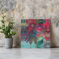 Watercolor Christmas Floral Canvas Print, Poinsettia Square Canvas Wall Art, Winter Botanical Wall Decor, Holiday Home Decor Canvas Present