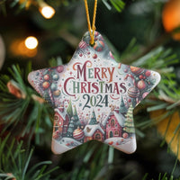 Whimsical Winter Village Star Ornament, Merry Christmas 2024 Star Ornament, Ceramic Holiday Tree Decor, Star Ceramic Ornament Present