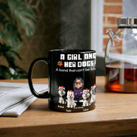 Adorable Cartoon Girl and Dogs Santa Mug, Personalized Dog Mom Coffee Mug, Christmas Holiday Dog Parent Ceramic Cup, Winter Dog Lover Present