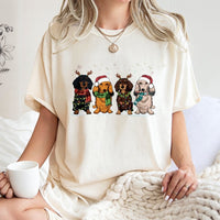 Festive Santa Hat Dog Shirt, Dachshund Christmas T-Shirt, Wiener Dog Holiday Tee, Adorable Animal Lover Graphic T-Shirt, Dachshund Mom Present