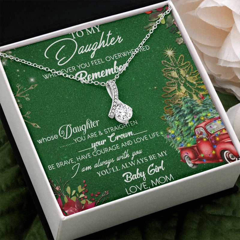 CZ Ribbon Necklace with Message Card, Christmas Ribbon Pendant Necklace for Daughter, Holiday Jewelry, Daughter Christmas Present from Mom