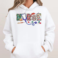 Festive Stethoscope Nurse Hoodie, Christmas Nurse Hoodie, Holiday Healthcare Sweatshirt, Nursing Student Pullover Hoodie, RN Xmas Present