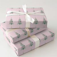 Pastel Pink Christmas Tree Gift Wrap, Watercolor Christmas Tree Wrapping Paper, Chic Holiday Wrapping Paper, Retro Xmas Tree Wrapping Paper