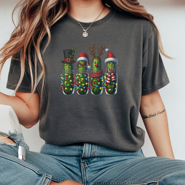Humorous Dill Jar Holiday Shirt, Christmas Pickle T-Shirt, Festive Pickle Lover Tee, Adorable Xmas Graphic T-Shirt, Unisex Ho