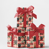 Scottie Dog Plaid Holiday Gift Wrap, Scottish Terrier Wrapping Paper, Festive Christmas Dog Wrapping Paper
