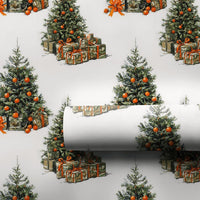 Retro Citrus Holiday Gift Wrap, Vintage Christmas Tree with Oranges Wrapping Paper, Winter Tree Wrapping Paper Roll, Classic Present Wrap
