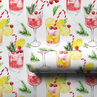 Festive Holiday Drink Gift Wrap, Christmas Cocktail Wrapping Paper, Watercolor Winter Cocktail Wrapping Paper, Xmas Party Gift Wrap Roll