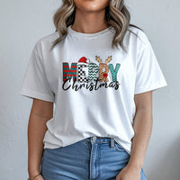 Merry Christmas Graphic Tee, Leopard Plaid Santa Hat Christmas T-Shirt, Festive Buffalo Plaid Shirt, Adorable Holiday Santa Tee, Present for Her