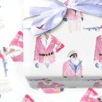 Pink Santa Claus Gift Wrap, Pilot Santa Wrapping Paper, Aviation Travel Christmas Paper, Adorable Airplane Gift Wrap, Holiday Wrapping Paper