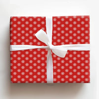 White Snowflakes Gift Wrap, Red Snowflake Christmas Wrapping Paper, Festive Winter Present Paper, Holiday Wrapping Paper, Xmas Gift Wrap