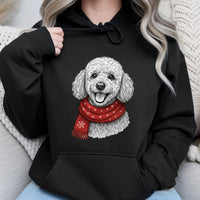 Festive Dog Scarf Sweatshirt, Poodle Christmas Hoodie, Adorable Puppy Winter Hooded Pullover, Retro Holiday Dog Lover Hoodie, Poodle Mom Present