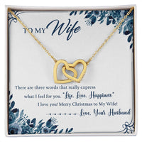 Rose Gold Two Hearts Pendant, Wife Interlocking Hearts Necklace, Cubic Zirconia Heart Necklace, Romantic Christmas Jewelry Present for Her