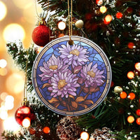 Purple Floral Christmas Ornament, Stained Glass Chrysanthemum Ornament, Botanical Flower Tree Ornament, Ceramic Garden Ornament, Floral Present