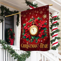 Poinsettia Clock Christmas Flag, Most Wonderful Time of the Year Garden Flag, Double Sided Holiday Garden Flag, Festive Lawn Yard Decor