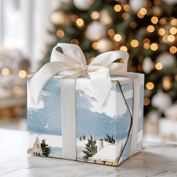 Comfy Cottage Gift Wrap, Winter Cottage Wrapping Paper, Watercolor Snow Scene Holiday Paper, Christmas Gift Wrapping Paper Ro