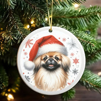 Adorable Pekingese Dog Ornament, Pekingese Santa Hat Christmas Ornament, Holiday Puppy Tree Ornament, Dog Lover Ceramic Ornament, Xmas Pet Present