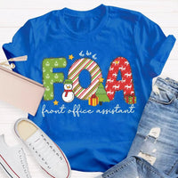 Festive Holiday Graphic Tee, Front Office Assistant Snowman Christmas T-Shirt, Humorous Xmas Office Staff Shirt, Winter School Worker Tee