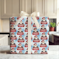 Adorable Christmas Santa Gift Wrap, Nordic Sweater Santa Wrapping Paper, Winter Holiday Wrapping Paper Roll, Snowy Blue Xmas Wrapping Paper