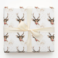 Watercolor Reindeer Gift Wrap, Red Nosed Reindeer Wrapping Paper, Festive Holiday Reindeer Paper Roll, Adorable Christmas Gift Wrapping Paper