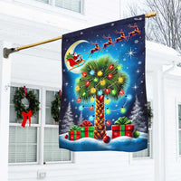 Palm Tree Santa Sleigh Moon Flag, South Carolina Christmas Garden Flag, Double Sided SC Palmetto Holiday Flag, Coastal Xmas Yard Decor