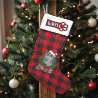 Buffalo Plaid Pet Stocking, Santa Cat Christmas Stocking, Adorable Kitten Holiday Stocking, Custom Cat Lover Stocking, Velboa Mantle Decor