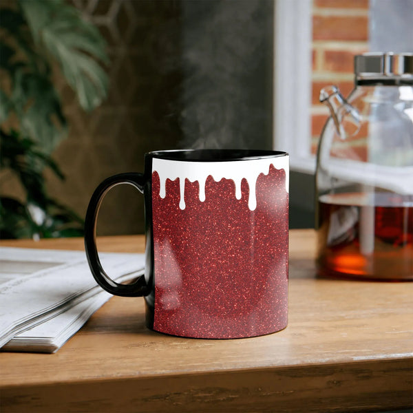 Faux Sparkle White Paint Drips Coffee Mug, Red Glitter Drip Ceramic Mug, Adorable Valentine Tea Cup, Aesthetic Christmas Holi