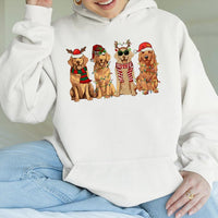Festive Holiday Dogs Santa Hat Hooded Sweatshirt, Golden Retriever Christmas Hoodie, Adorable Xmas Pup Pullover, Dog Mom Winter Graphic Jumper