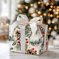 Rustic Winter Berry Gift Wrap, Watercolor Pinecone Christmas Wrapping Paper, Holiday Botanical Wrapping Paper, Xmas Gift Wrap Roll