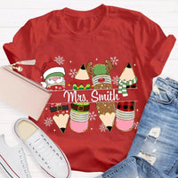 Custom Name Pencil Snowflake Shirt, Personalized Christmas T-Shirt, Teacher Holiday Graphic Tee, Custom Xmas T-Shirt, Holiday Season Present