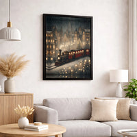 Snowy Village Winter Scene Canvas Print, Christmas Steam Train Canvas Wall Art, Festive Holiday Canvas Art, Vintage Xmas Home Decor