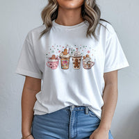 Adorable Holiday Hot Cocoa Graphic Tee, Gingerbread Coffee Christmas T-Shirt, Festive Gingerbread Baker Shirt, Winter Season Coffee Lover Tee