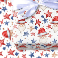Americana Christmas Gift Wrap, Patriotic Santa Wrapping Paper, Red White Blue Wrapping Paper, Vintage Santa Stars Holiday Gift Wrap Roll