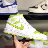 Mid Top Basketball Shoes, White Green Colorway, Lace Up Design, Casual Gift for Shoe Lovers