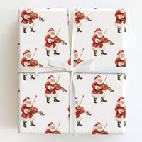 Musical Christmas Gift Wrap, Santa Playing Violin Wrapping Paper, Watercolor Santa Present Paper, Musician Holiday Gift Wrap