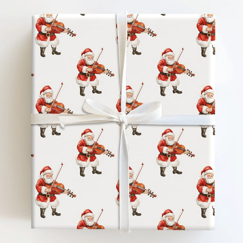 Musical Christmas Gift Wrap, Santa Playing Violin Wrapping Paper, Watercolor Santa Present Paper, Musician Holiday Gift Wrap