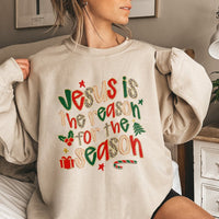 Leopard Print Christian Christmas Crewneck, Jesus Is the Reason for the Season Sweatshirt, Faith Holiday Pullover, Winter Jesus Sweater