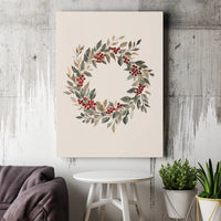 Watercolor Holiday Berry Wreath Art, Red Berry Wreath Canvas Print, Festive Berry Wreath Poster, Christmas Wall Decor, Digital Download