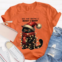Adorable Holiday Cat Graphic Tee, Meowy and Bright Christmas Cat Teacher T-Shirt, Festive School Teacher Shirt, Humorous Cat Lover Xmas Top