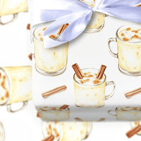 Comfy Holiday Drink Gift Wrap, Eggnog Christmas Wrapping Paper, Cinnamon Eggnog Mug Wrapping Paper, Winter Spiced Christmas Wrapping Paper