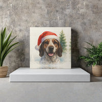 Watercolor Holiday Dog Portrait Canvas Wall Art, Christmas Beagle Santa Hat Square Canvas Print, Adorable Puppy Xmas Canvas Decor, Dog Mom Present