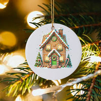 Candy Cane Holiday Tree Ornament, Gingerbread House Christmas Ornament, Festive Ceramic Ornament, Sweet Treats Winter Decor, Xmas Keepsake