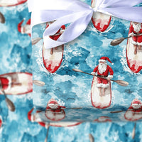 Coastal Watercolor Santa Claus Gift Wrap, Paddleboard Santa Wrapping Paper, Beach Holiday Paper, Nautical Christmas Wrapping Paper Roll