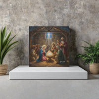 Christian Manger Christmas Canvas Print, Nativity Holy Family Square Canvas, Religious Scripture Wall Art, Stretched Canvas Holiday Decor