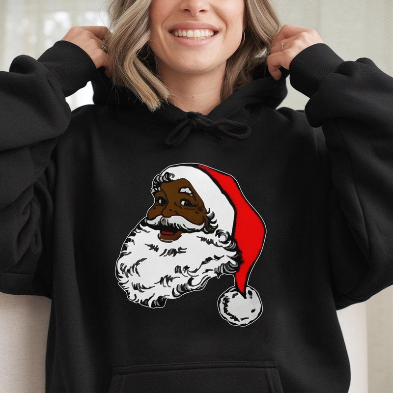 Afrocentric Christmas Hoodie, Black Santa Claus Hoodie, Vintage Holiday Pullover Hoodie, African American Santa Sweatshirt, Winter Xmas Present