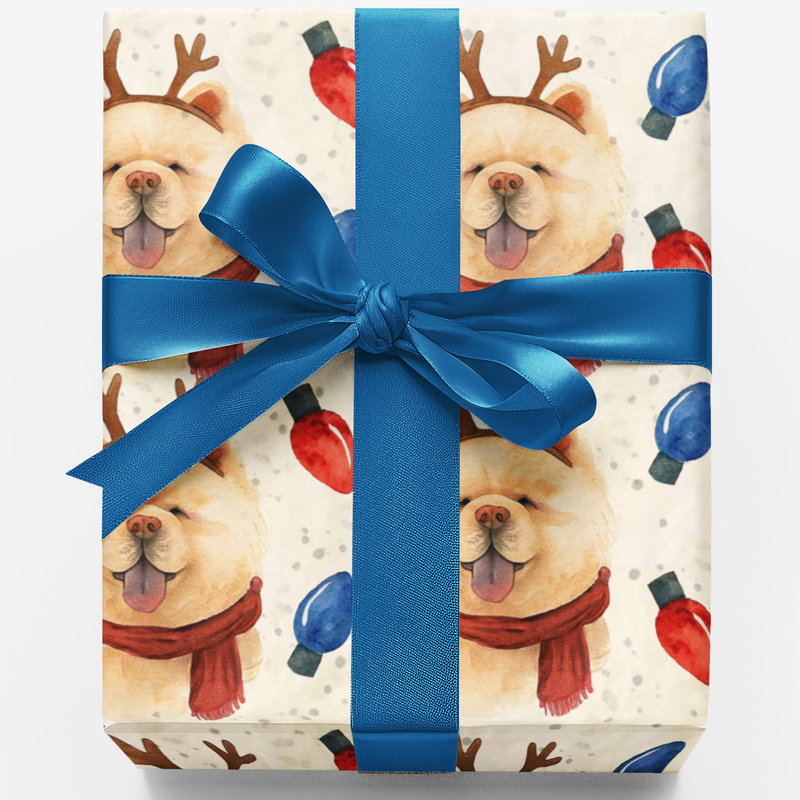 Festive Dog Holiday Gift Wrap, Chow Chow Christmas Wrapping Paper, Adorable Fluffy Puppy Present Paper, Dog Lover Xmas Wrapping Paper Roll