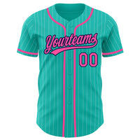 Custom Baseball Jersey - Aqua White Pinstripe Pink-Navy Authentic