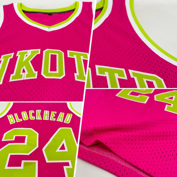 Custom Basketball Jersey - Pink Neon Green-White Authentic Throwback